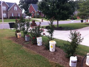 Use a drill to make a small hole on one side of the five gallon bucket.