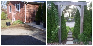 This patio needs privacy for entertainment and sunbathing. Before and after five years later.